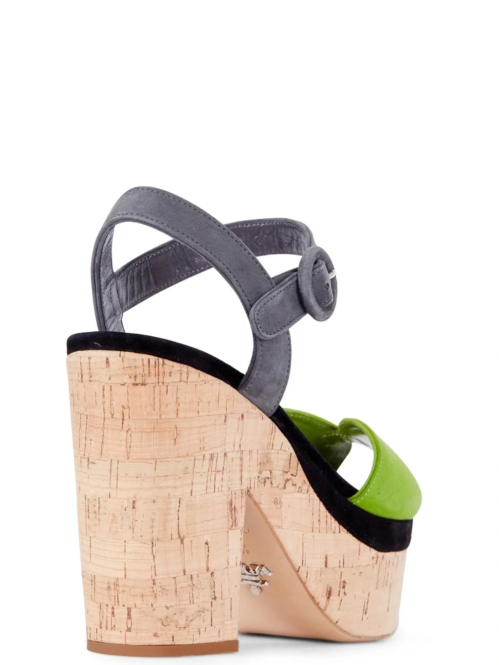 Prada Green Suede Cork Platform Sandals with Gray Straps